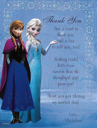 New Jersey Frozen Princess Party Thank You Note. Reviews Of Character-Visits.com